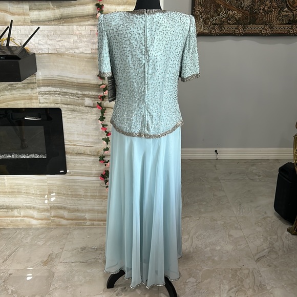 New With Tags Light‎ Blue Brillante by JA Formal Beaded Long Dress. Size M - Picture 6 of 13